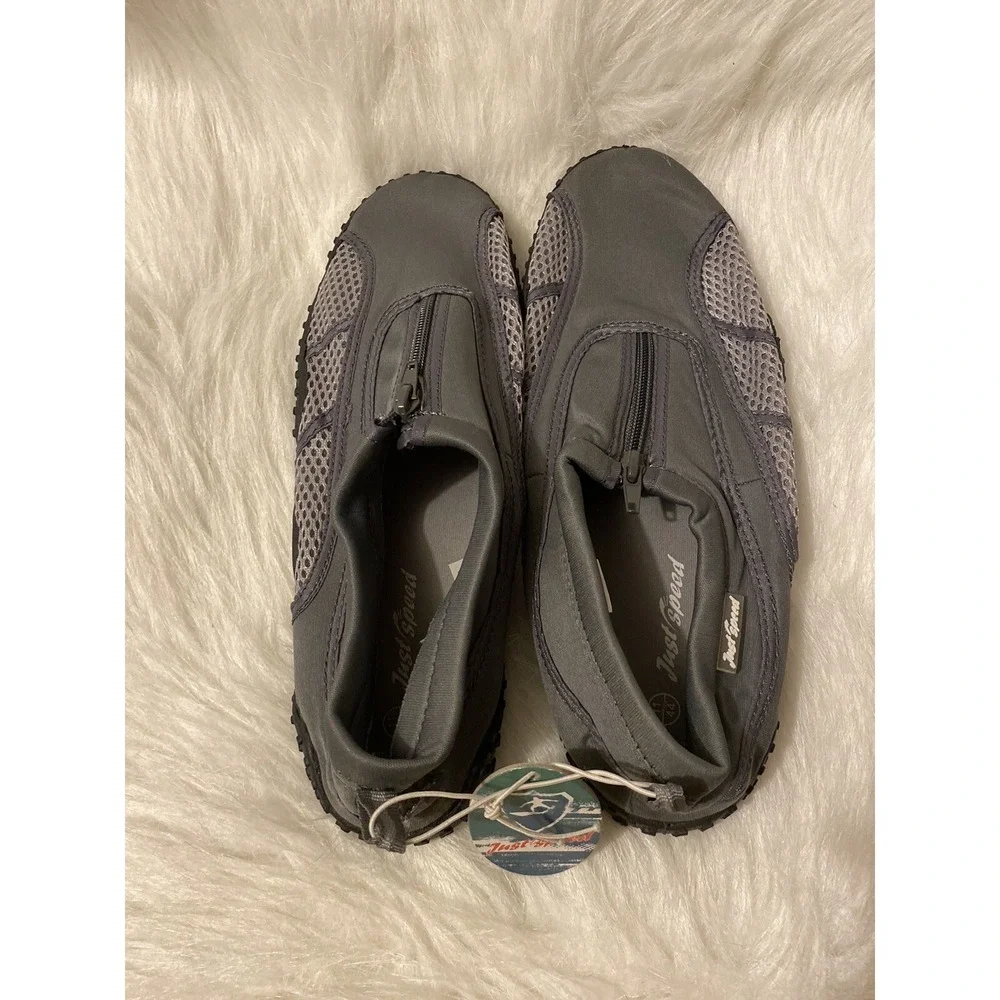 Just Speed Water Shoes Mens Size 11 Gray Front Zip Beach Wear‎